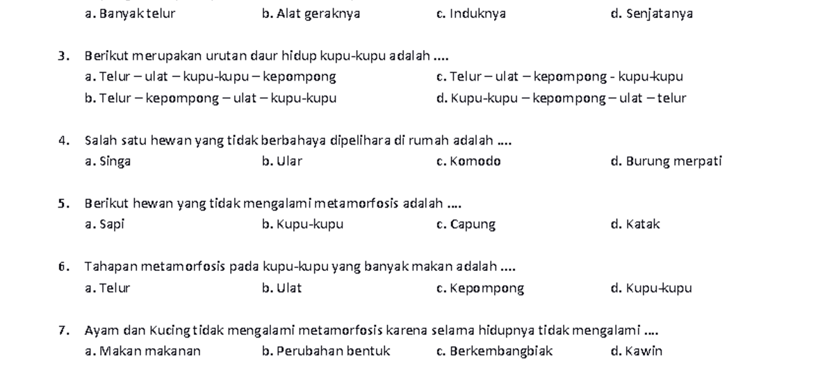 15 Contoh Soal IPA Kelas 4 Ulangan Harian Makhluk Hidup yang Sering Keluar Saat Ujian