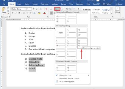 cara mengotomatiskan numbering di word