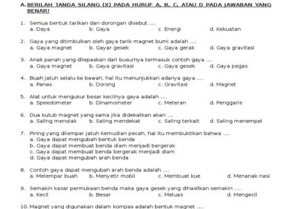 contoh soal ipa kelas 4 tema 5