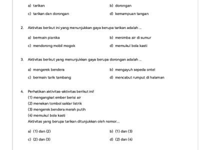 contoh soal ipa mengenai gaya kelas 4