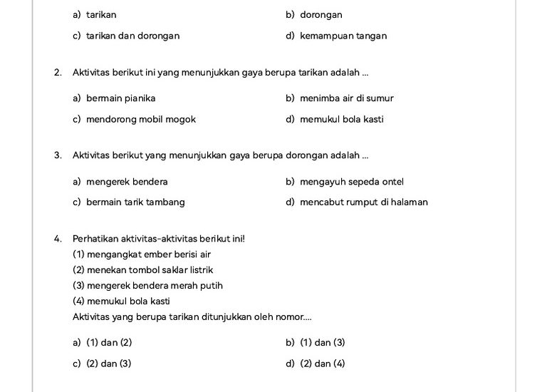 contoh soal ipa mengenai gaya kelas 4