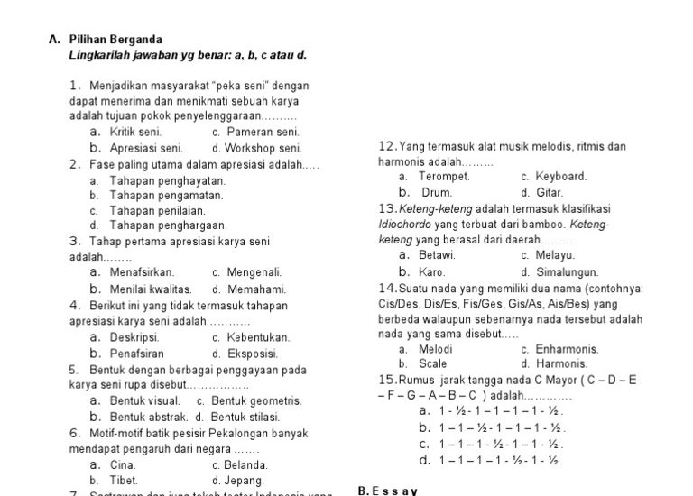 contoh soal seni budaya kelas 8 semester 2