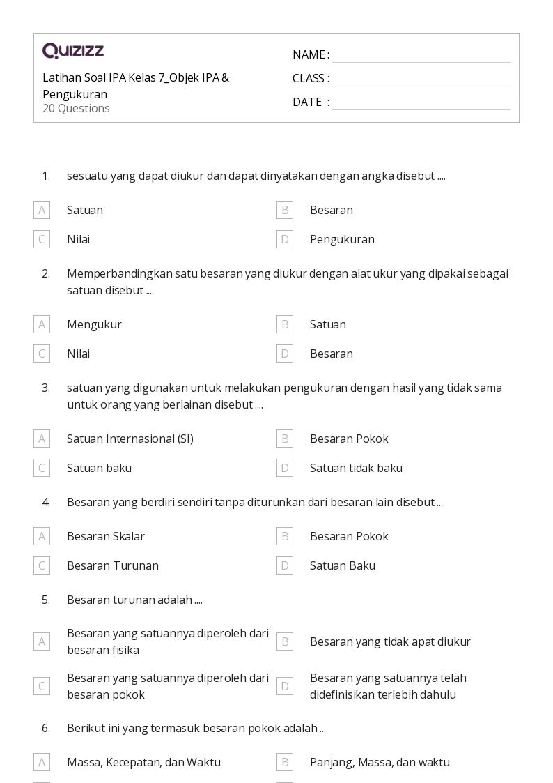 50 lembar kerja Satuan pengukuran untuk Kelas 7 di Quizizz Gratis 50 lembar kerja Satuan pengukuran untuk Kelas 7 di Quizizz Gratis
