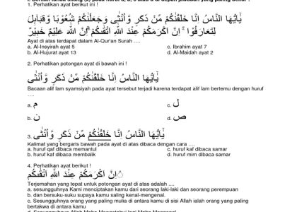 5 Bocoran Soal UTS Agama Kelas 4 Semester 2 Kurikulum 2013 Bab Al-Hujurat
