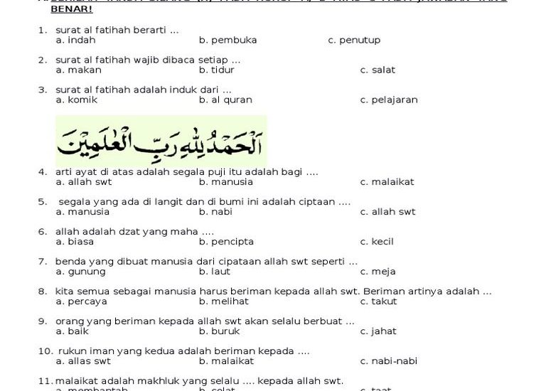 5 Contoh Soal Mid Semester PAI Kelas 1 K13 Paket Terbaru yang Wajib Dikuasai Siswa
