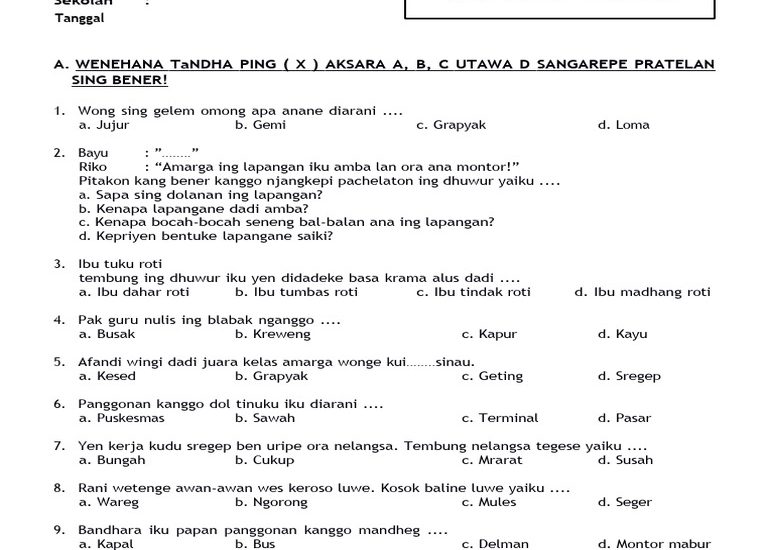 5 Fakta Penting Soal UTS Kelas 6 Bahasa Jawa Semester 2 yang Wajib Diketahui Siswa dan Orang Tua