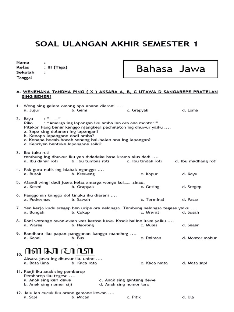 5 Fakta Penting Soal UTS Kelas 6 Bahasa Jawa Semester 2 yang Wajib Diketahui Siswa dan Orang Tua