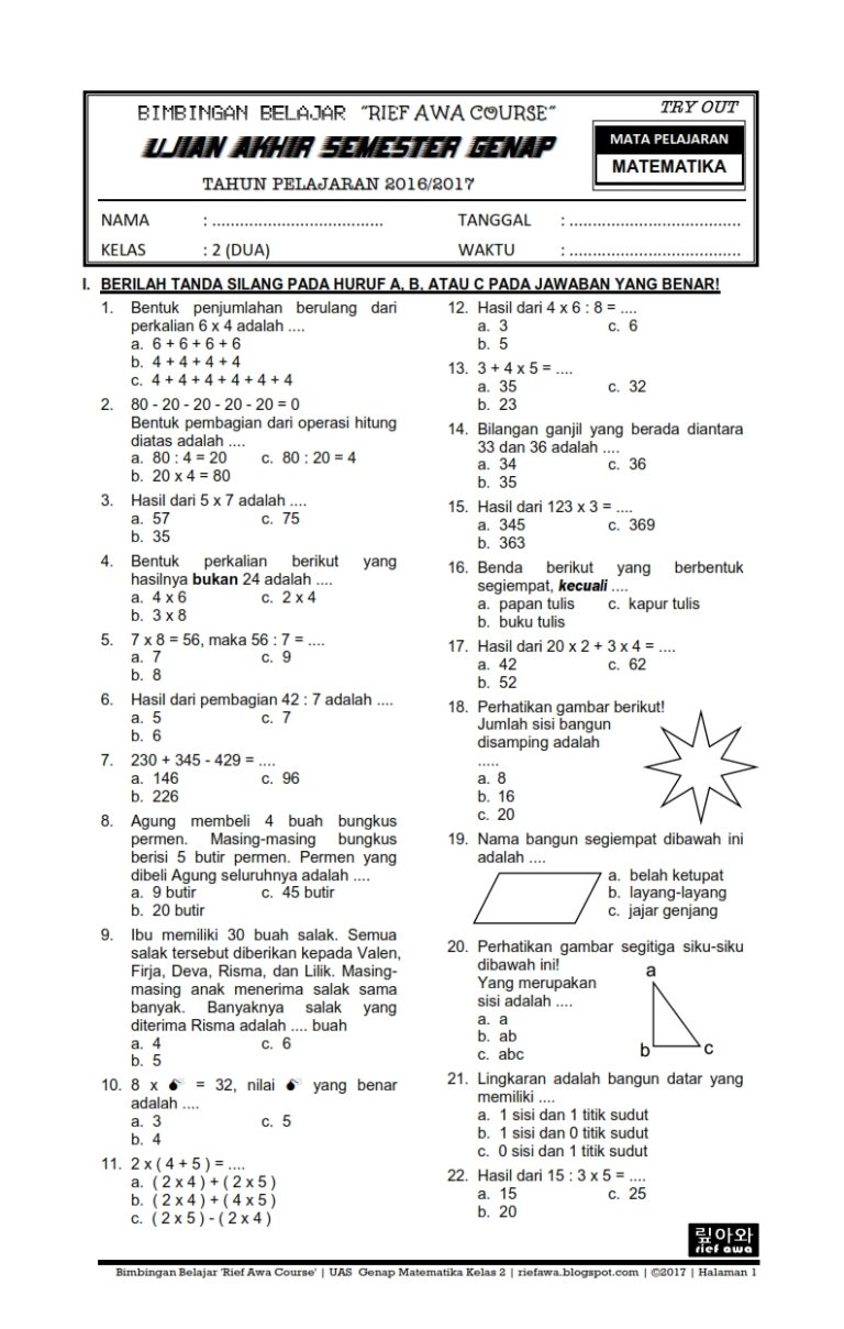 5 Soal Matematika Semester 2 Kelas 4 yang Sering Muncul di Ujian, Wajib Tahu Polanya