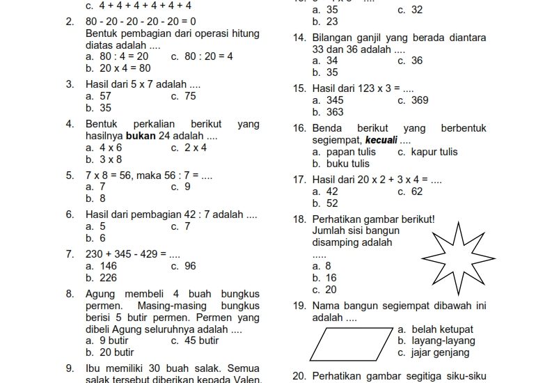 5 Soal Matematika Semester 2 Kelas 4 yang Sering Muncul di Ujian, Wajib Tahu Polanya