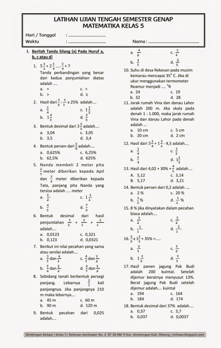 7 Contoh Soal Matematika Kelas 5 Semester 2 dan Pembahasannya yang Wajib Dikuasai Siswa