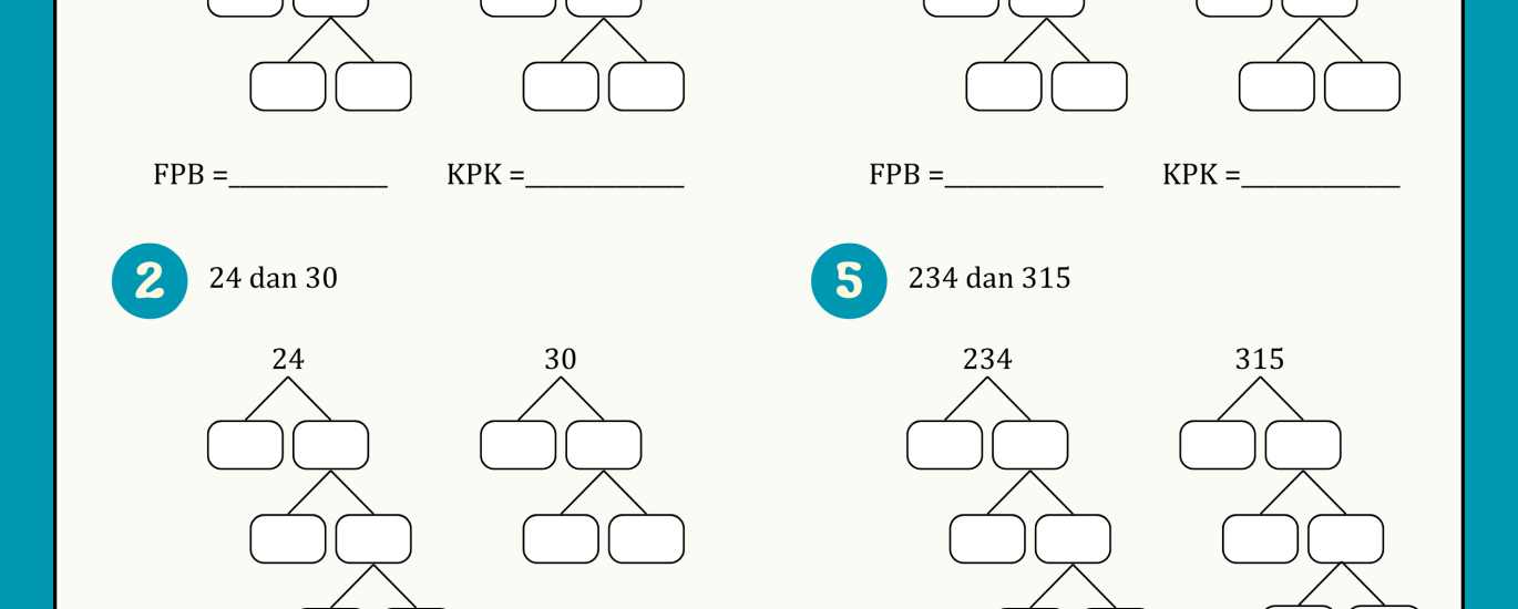 7 Lembar Kerja Soal Matematika FPB dan KPK Kelas 4 Siap Cetak untuk Latihan di Tahun 2026