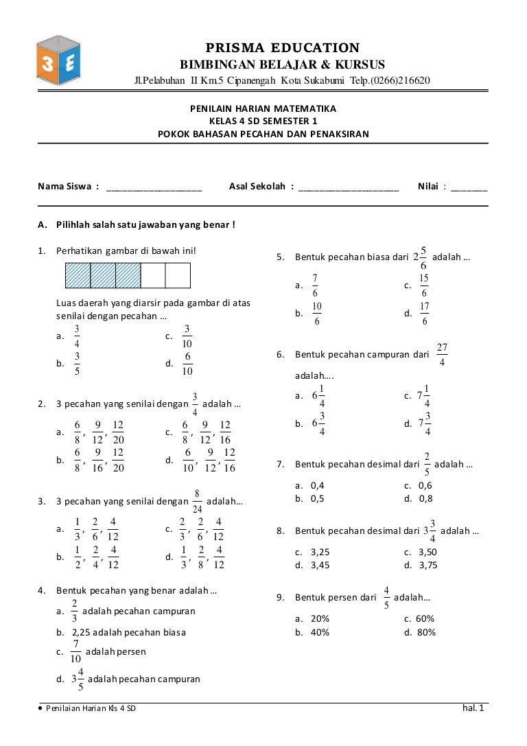 Siap Menghadapi Ujian Kumpulan Contoh Soal Matematika Kelas 4 SD