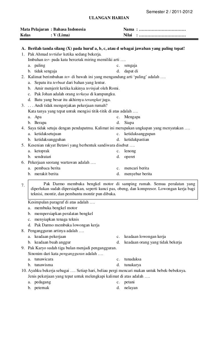 Soal Bahasa Indonesia Tema 8 Kelas 5 - Piffle me