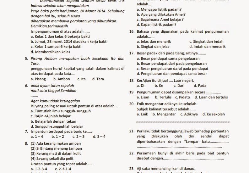 Kumpulan Soal UTS Kelas 4 SD Semester 2: 7 Soal yang Sering Bikin Siswa Terkecoh
