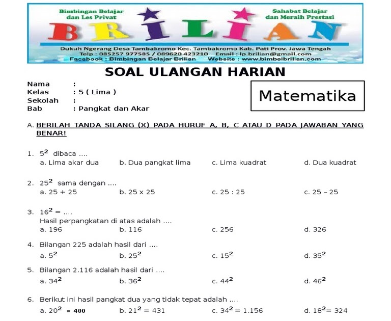 Wajib Tahu! Rumus dan Contoh Soal Akar Pangkat 2 Kelas 4 Lengkap
