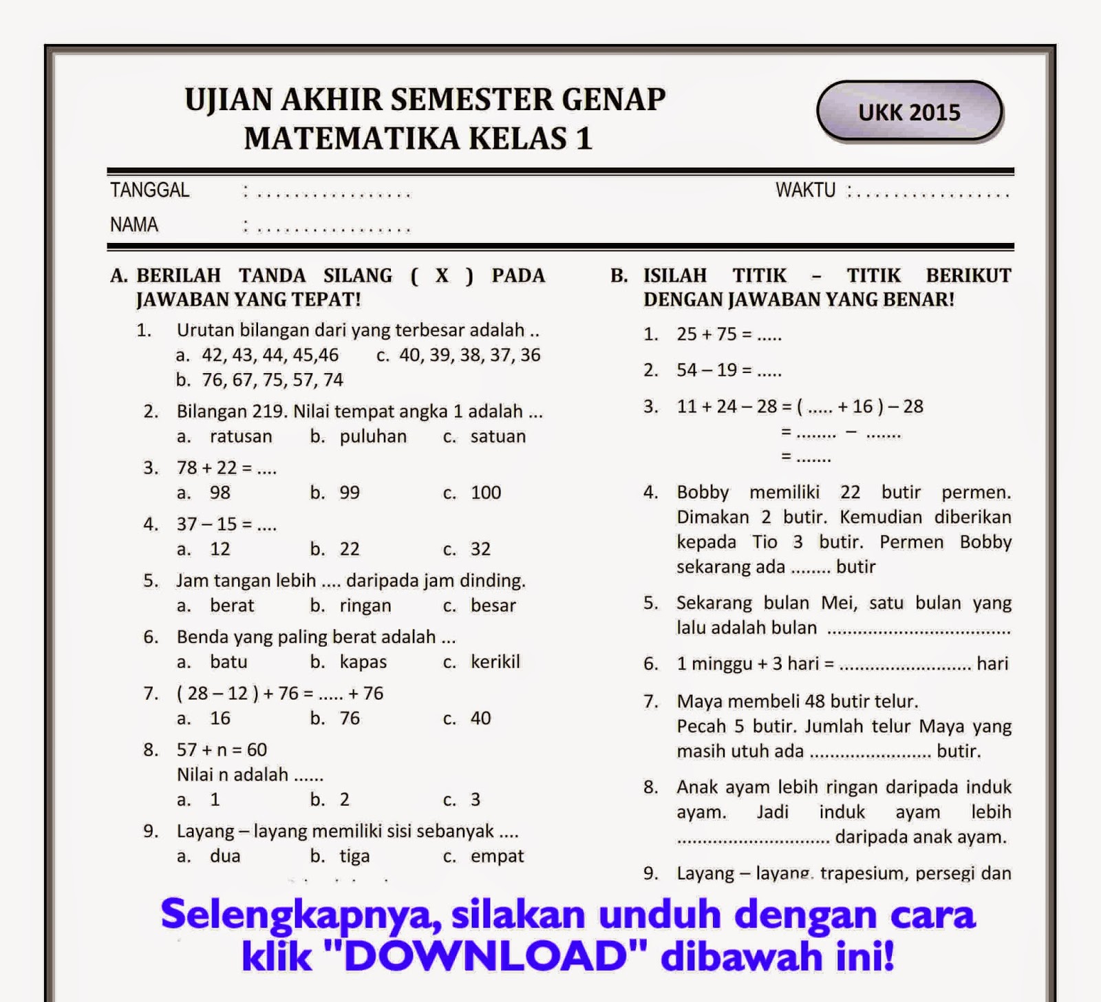 Menguasai Angka dan Bentuk Panduan Lengkap Contoh Soal UAS Matematika