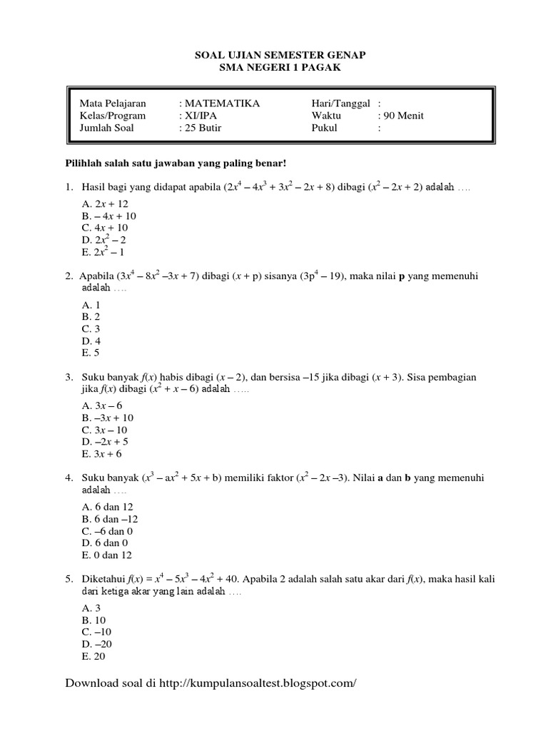 7 Contoh Soal MTK Kelas 11 Semester 1 yang Sering Muncul di Ujian, Wajib Tahu Sebelum Terlambat!