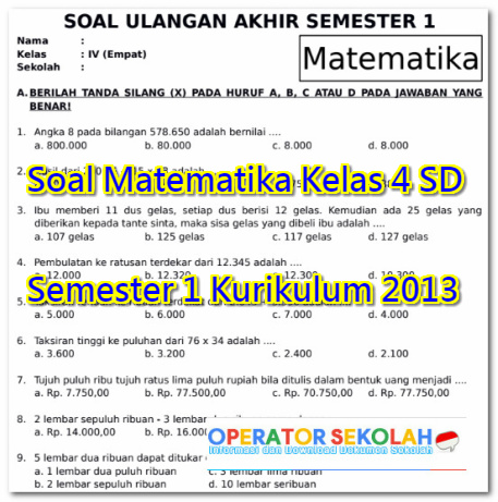 7 Latihan Soal Matematika Kelas 4 SD Kurikulum 2013 Revisi yang Wajib Dikuasai Sekarang