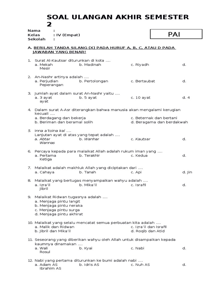 7 Rahasia Wajib Tahu untuk Download Soal UAS PAI Kelas 4 SD Semester 2 Sebelum Ujian