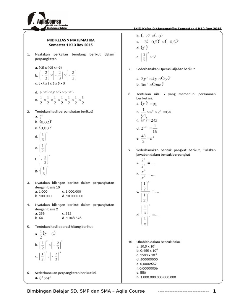 Akhirnya Tahu Bentuk Asli Contoh Soal Mid Semester 1 Kelas 9 Matematika yang Sering Bikin Bingung