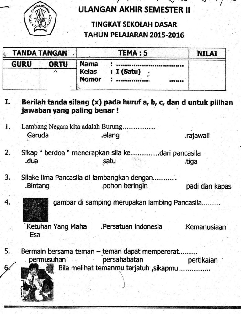 Contoh Soal Mid Semester 2 Kelas 1 SD Kurikulum 2013 Siap Cetak untuk Latihan Si Kecil Sebelum Ujian