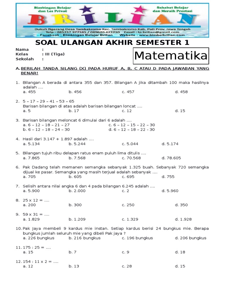 Terbukti! 5 Latihan Soal SD Kelas 3 Semester 1 Matematika Bikin Anak Paham Cepat