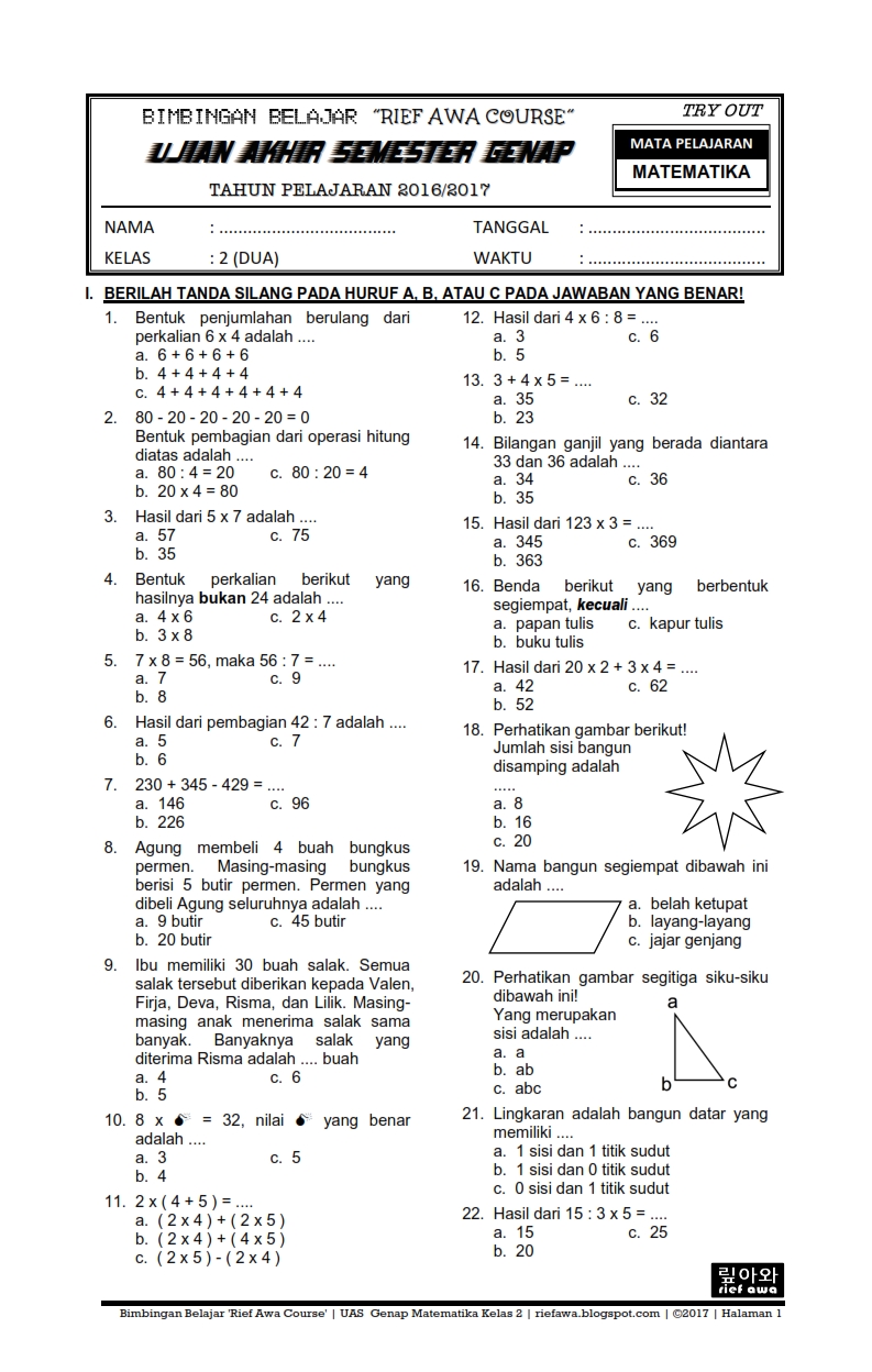 Ternyata Ini Kunci Jawaban Latihan Soal Matematika Kelas 4 SD Semester 2 yang Sering Bikin Bingung