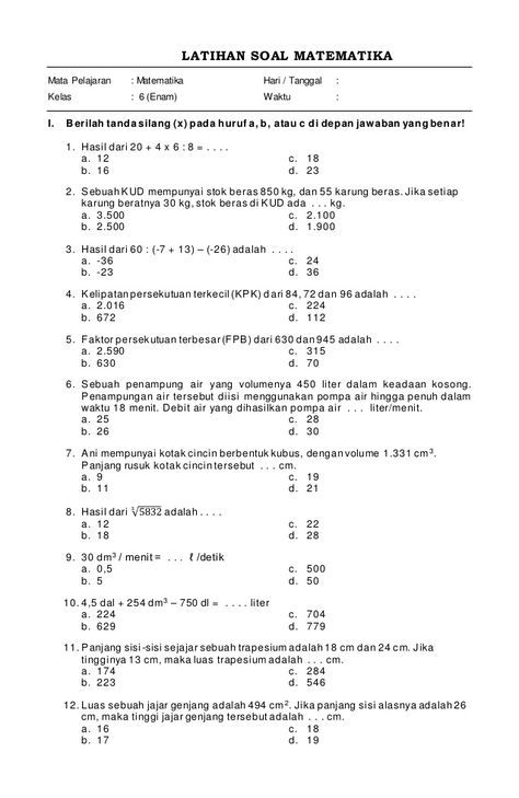 Ternyata Ini Pola Latihan Soal Matematika Kelas 4 SD Semester 2 Kurikulum 2013 yang Sering Muncul