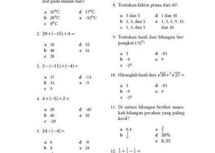 contoh soal mtk kelas 7 semester 1 kurikulum 2013