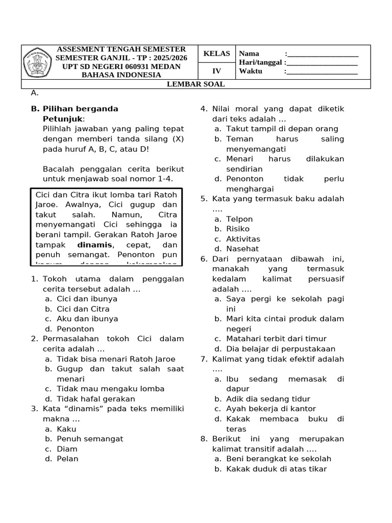Terbukti Wajib Tahu! download soal uas semester ganjil bahasa indonesia kelas 4 sd Gratis