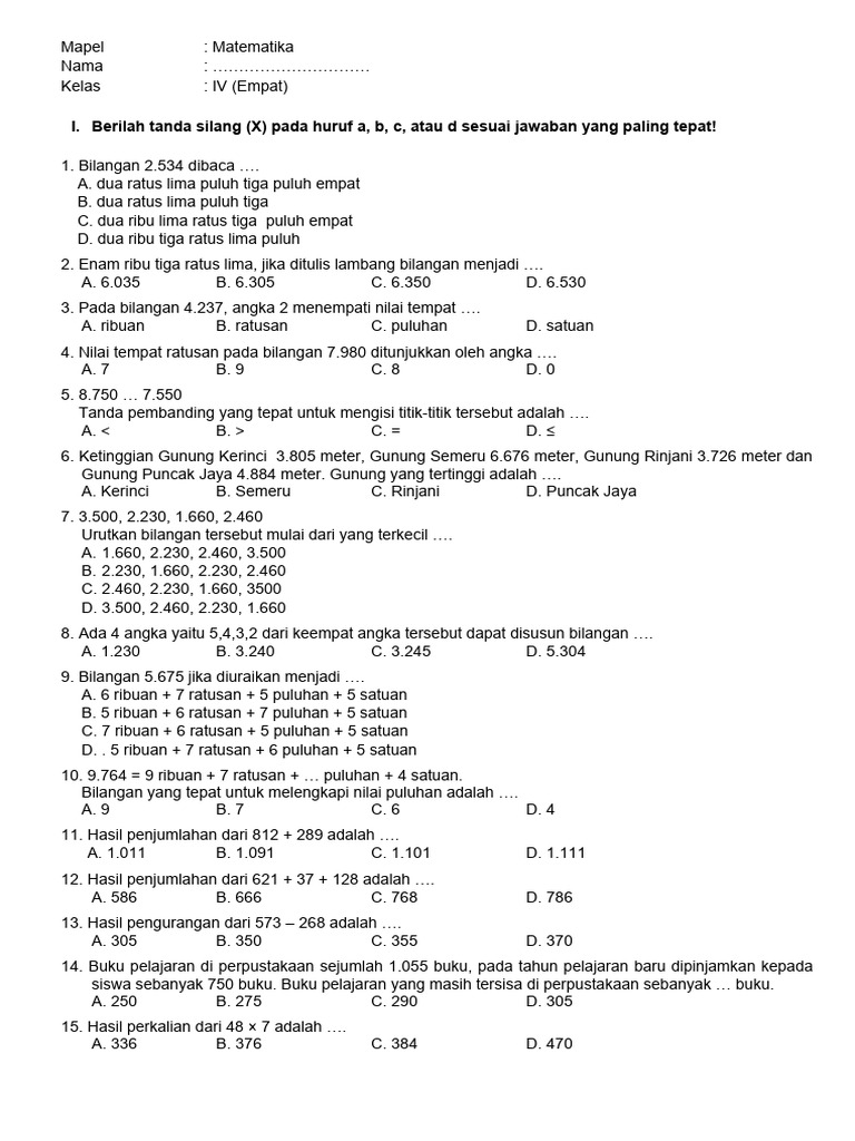 Bocoran Soal PMJ Matematika Kelas 4 yang Wajib Kamu Pelajari Agar Nilai Sempurna